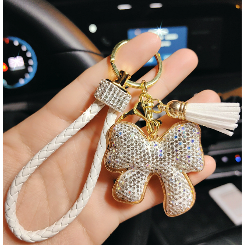 Keychain Manufacturer - 2024 New Alloy Rhinestone Bow for Women Elegant Car Key Ring Cute Purse Fashion Jewelry Gift
