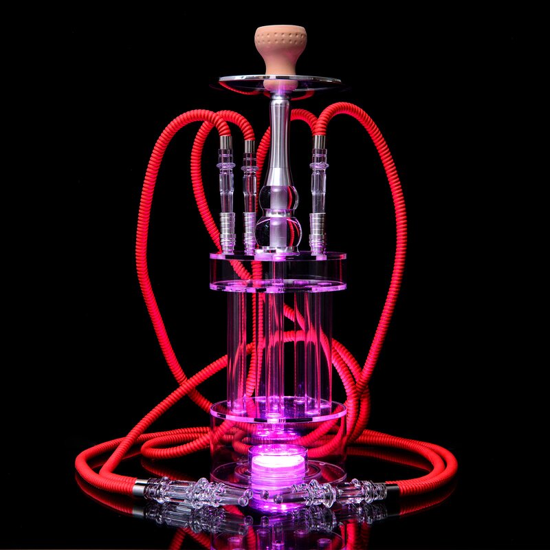 Acrylic Hookah Manufacturer - Gatling Four Pipe with Light Arabian Bar Hookah Set