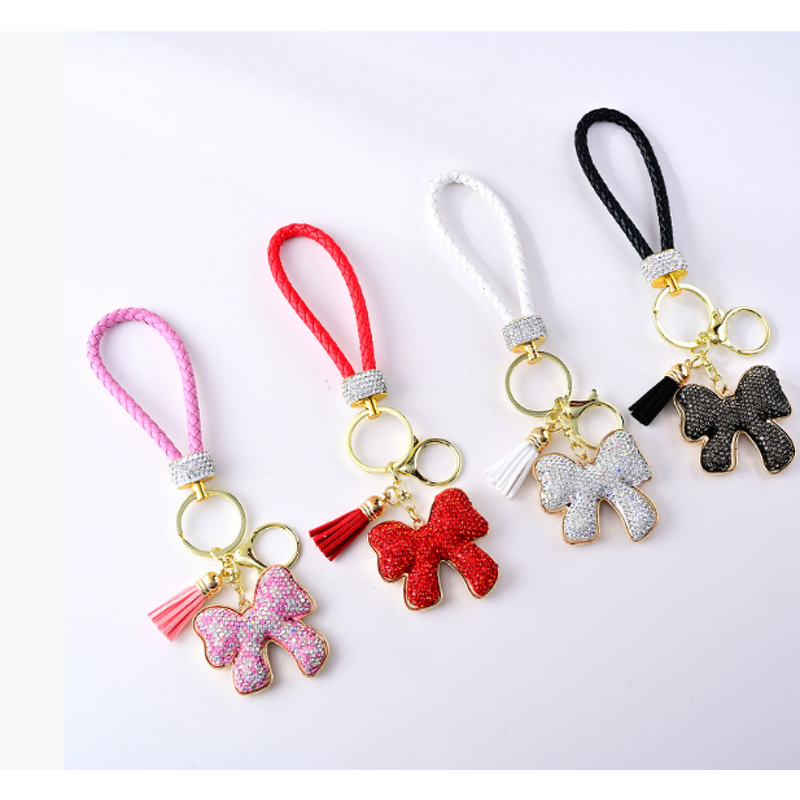 Keychain Manufacturer - 2024 New Alloy Rhinestone Bow for Women Elegant Car Key Ring Cute Purse Fashion Jewelry Gift
