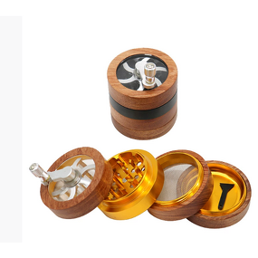 Herb Grinder Manufacturer - Wholesale 4-Layer 67mm Aluminum Alloy with New Wooden Hand Crank Cone Shape