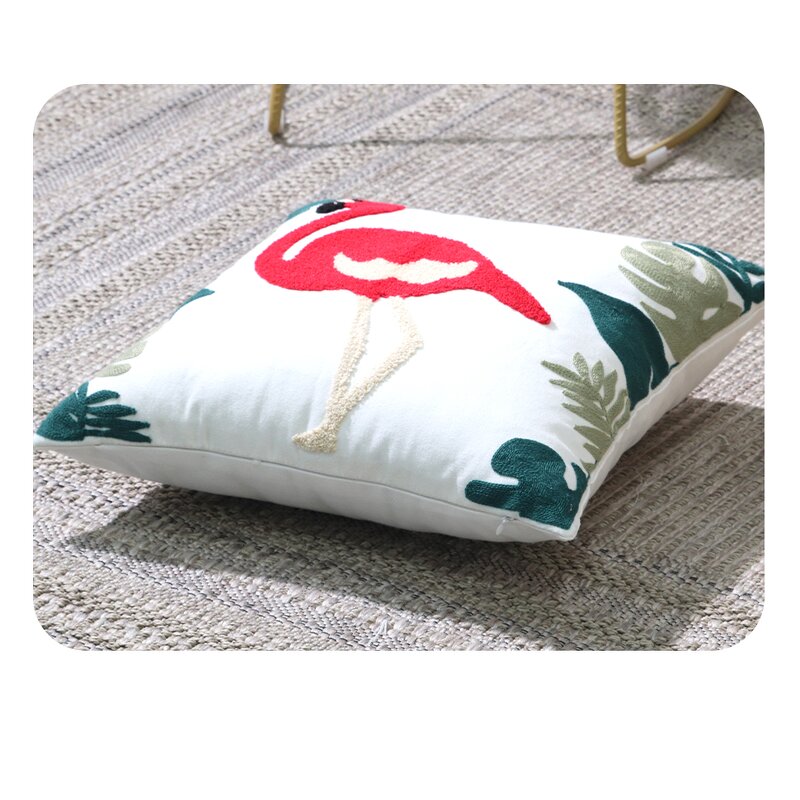 Throw Pillow Manufacturer - Embroidered Pure Cotton with American Flamingo Luxurious Embroidered Square Sofa Cushion Living Room