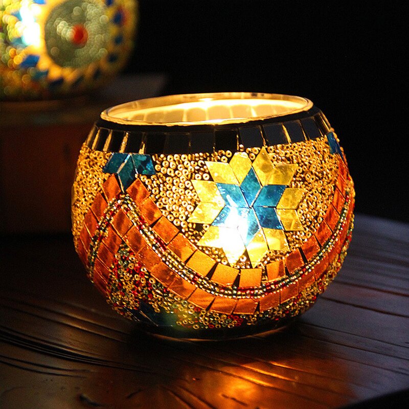 Candle Holder Manufacturer - European Style Retro Romantic Mosaic Glass Jar Decorative Hollow for Home Decor