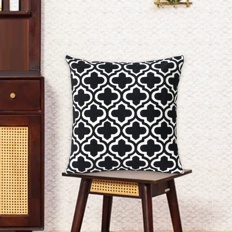Embroidery Pillow Manufacturer - Black and White Geometric Modern Minimalist Sofa Pillowcase Embroidered Headboard