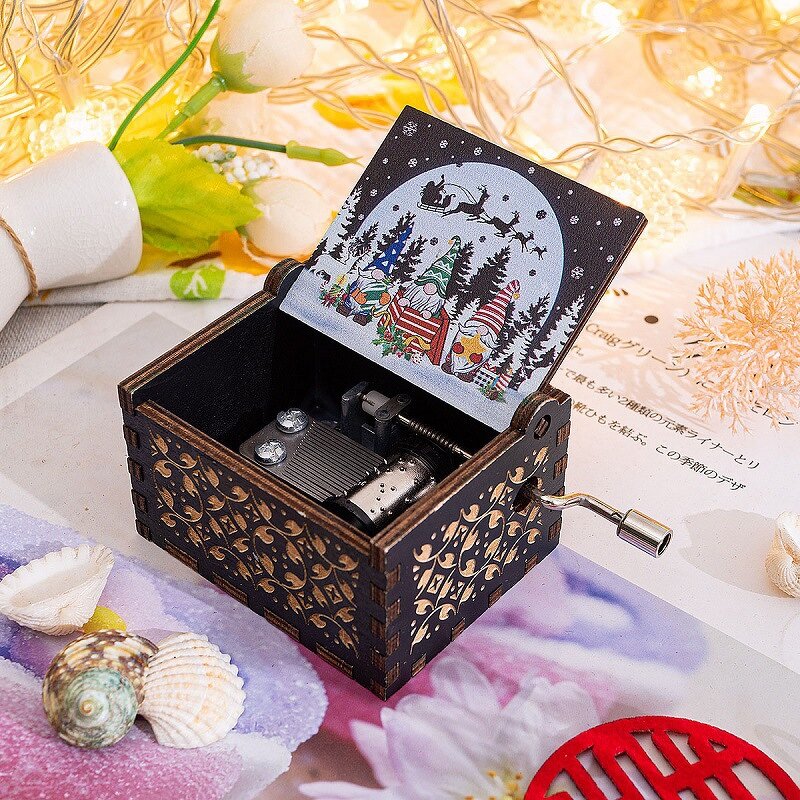Christmas Music Box Manufacturer - Custom-made Retro Engraving Exquisite Color Painting Hand-cranked Rotating