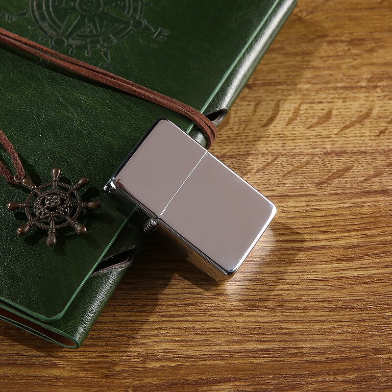 Kerosene Lighter Manufacturer - Classic Square Head Silver Ice Windproof Chrome Plated Color Printing Laser Custom