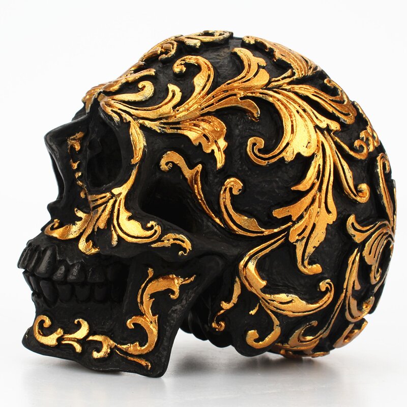 Home Decoration Manufacturer - Halloween Table Decorative Resin Skull Bone Skeletons Golden Carving Horror Buddhist Religious
