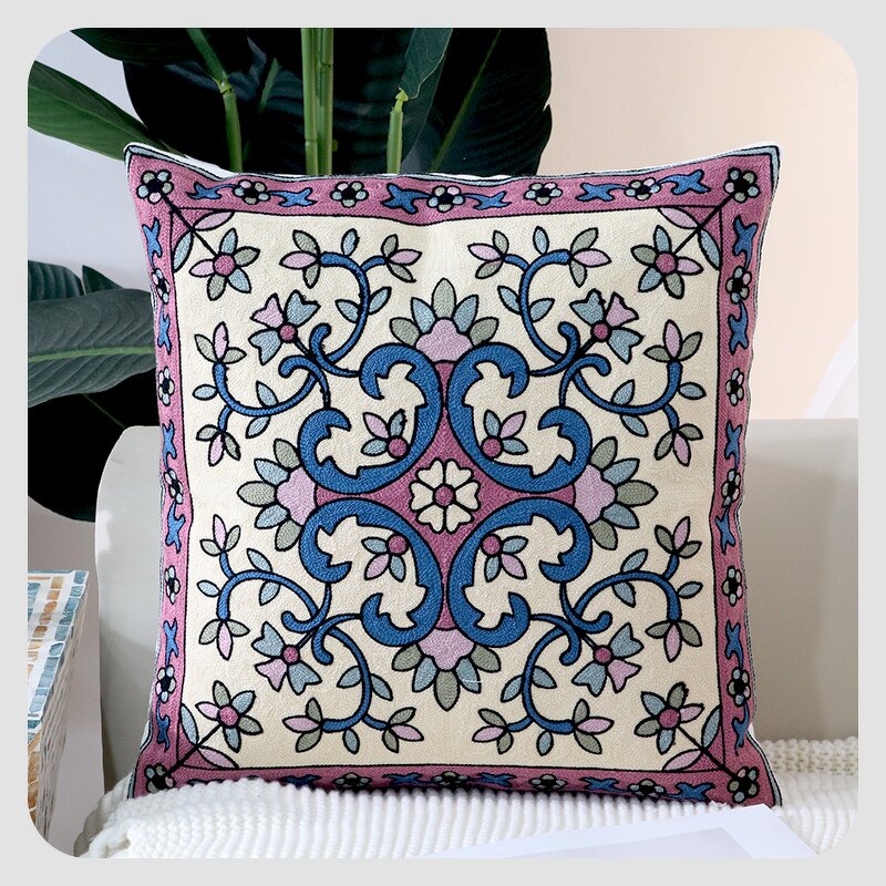 Pillow Cover Manufacturer - Embroidered with Retro Pattern Decorative Cushion Living Room Factory Customization Wholesale