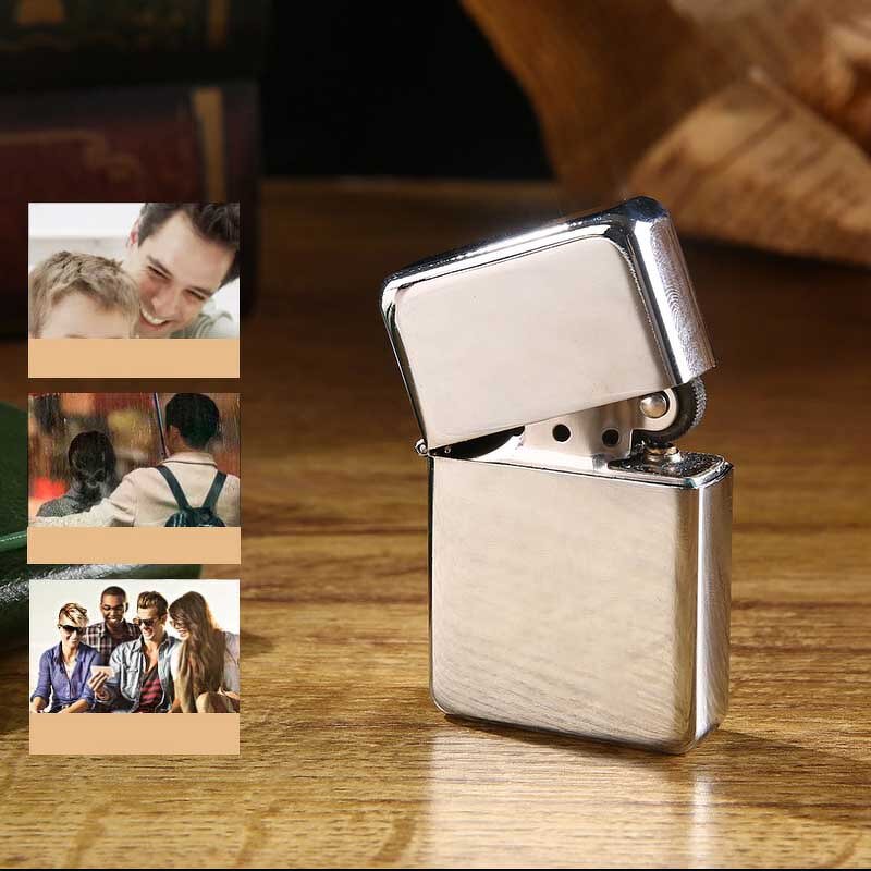 Kerosene Lighter Manufacturer - Classic Square Head Silver Ice Windproof Chrome Plated Color Printing Laser Custom