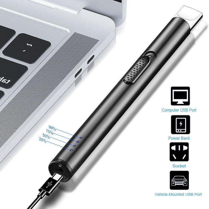 Electronic Kitchen Lighter Manufacturer - Mini Metal Classic Design Rechargeable Arc Ignition Windproof USB for Candle