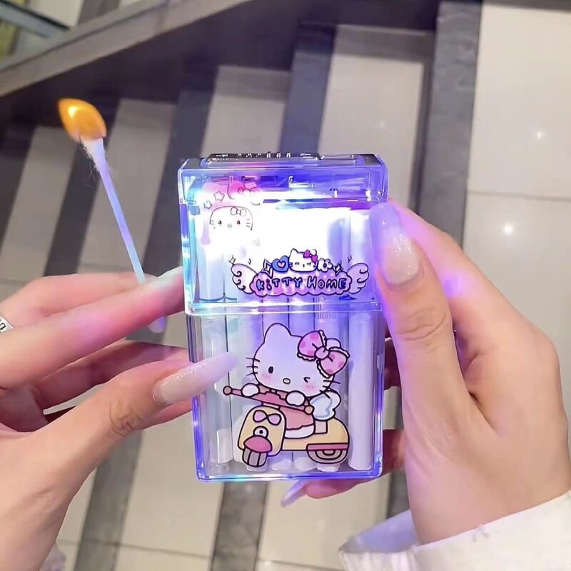 Cigarette Case Manufacturer - Cute Cartoon Hello Kitty Kuromi with USB Lighter Tungsten Ignition Transparent