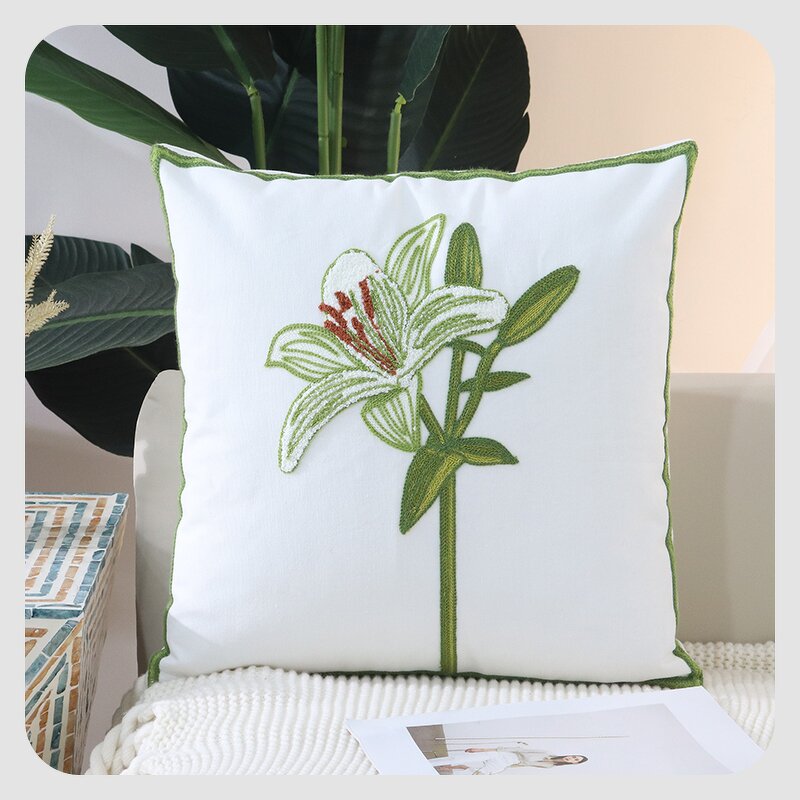 Sofa Cushion Manufacturer - Yellow Narcissus Garden Pillow Cotton Lily Embroidery Living Room Factory Customization