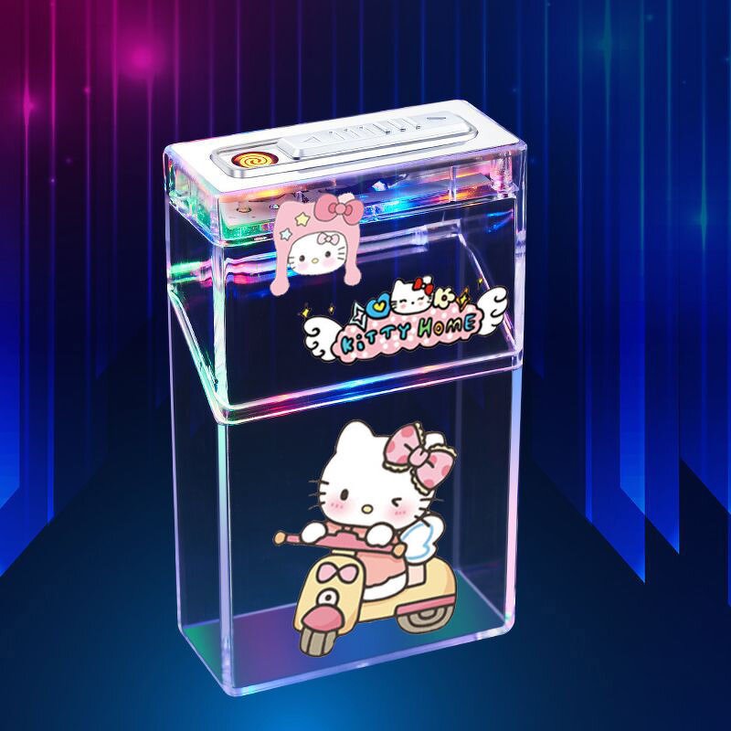 Cigarette Case Manufacturer - Cute Cartoon Hello Kitty Kuromi with USB Lighter Tungsten Ignition Transparent