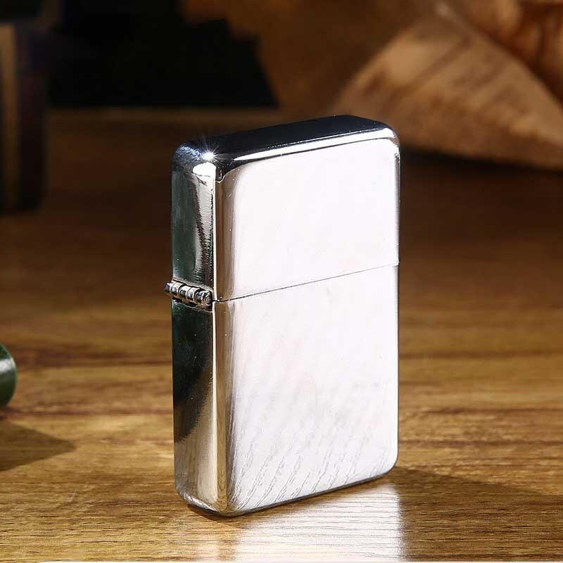 Kerosene Lighter Manufacturer - Classic Square Head Silver Ice Windproof Chrome Plated Color Printing Laser Custom