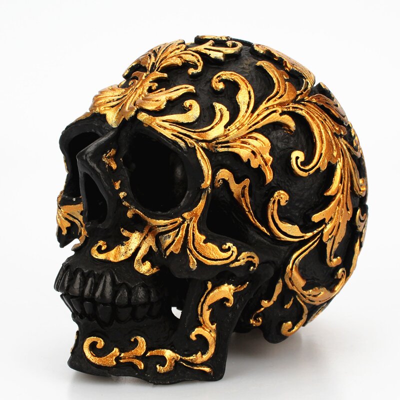 Home Decoration Manufacturer - Halloween Table Decorative Resin Skull Bone Skeletons Golden Carving Horror Buddhist Religious
