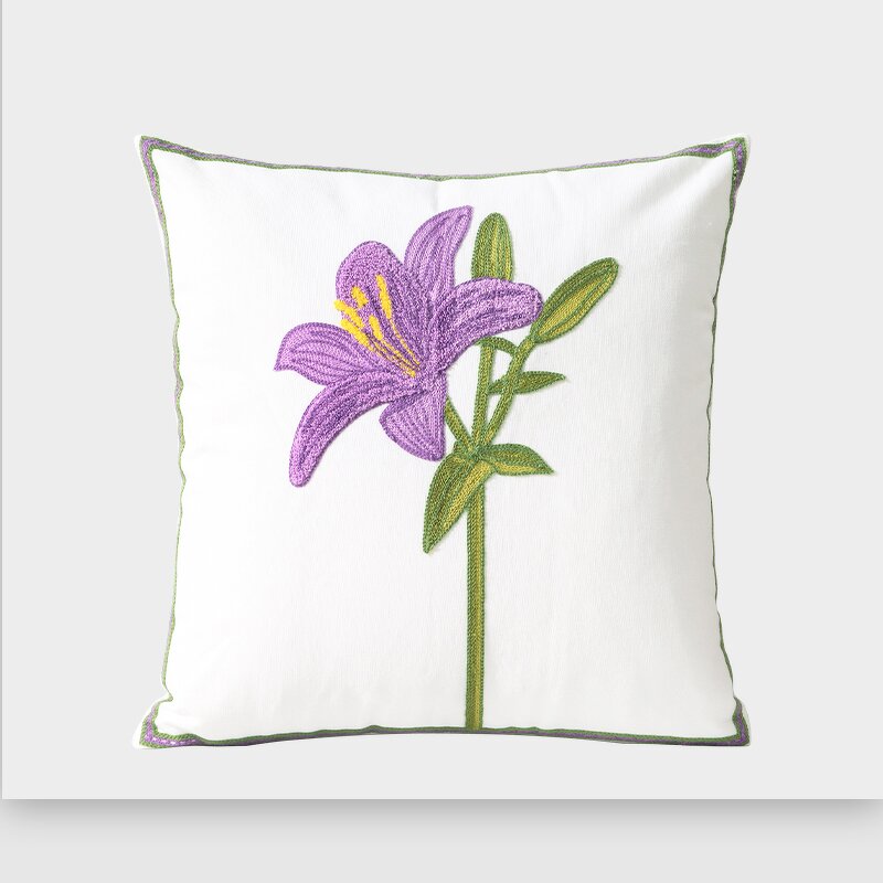 Sofa Cushion Manufacturer - Yellow Narcissus Garden Pillow Cotton Lily Embroidery Living Room Factory Customization