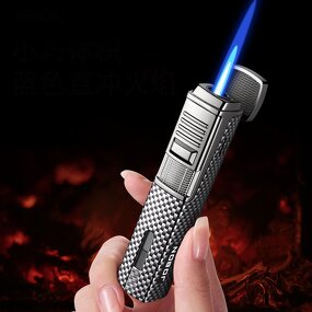 Cigar Lighter Manufacturer - Jobon High-End Metal Single Blue Flame Compact and Portable Square Design