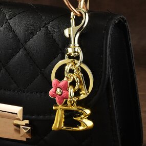 Bag Pendant Keychain Manufacturer - Letter B and C Cute Flower Metal Keychain
