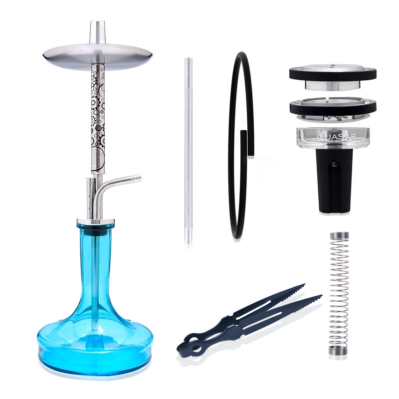 Arab Shisha Manufacturer - 60cm Transparent Bottle Engraved Flower Single Pipe Stainless Steel Set