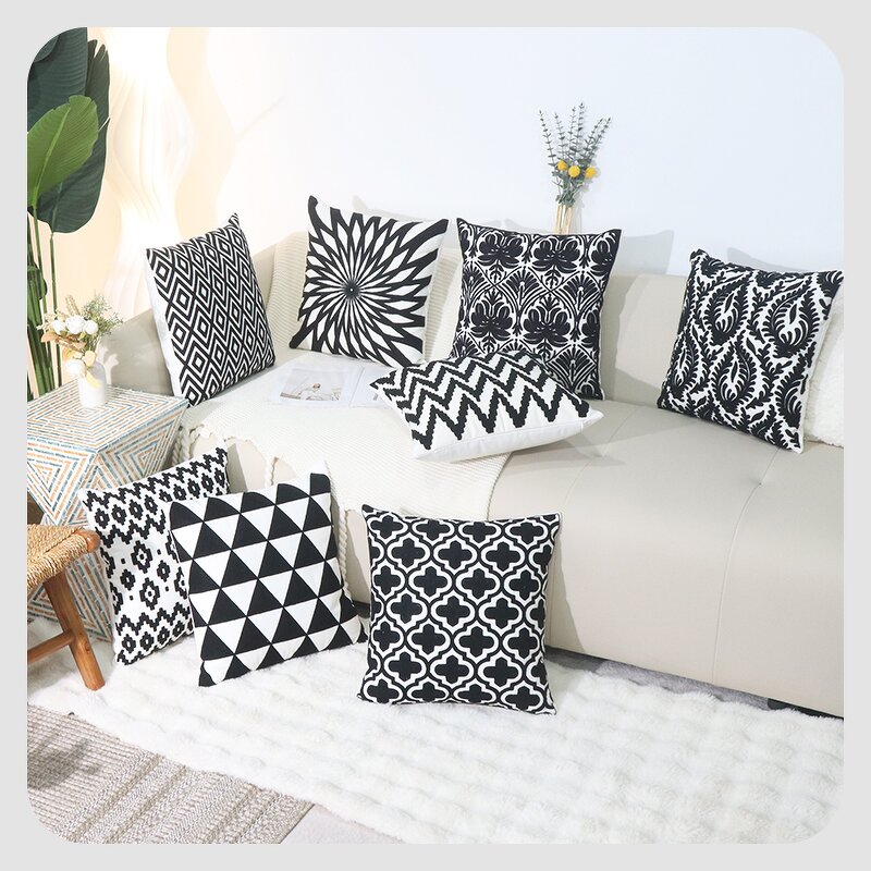 Embroidery Pillow Manufacturer - Black and White Geometric Modern Minimalist Sofa Pillowcase Embroidered Headboard