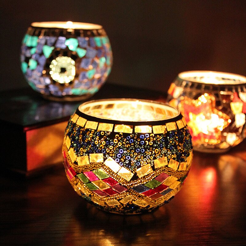 Candle Holder Manufacturer - European Style Retro Romantic Mosaic Glass Jar Decorative Hollow for Home Decor