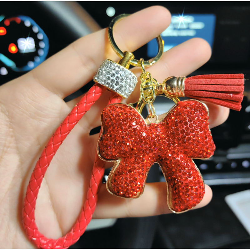 Keychain Manufacturer - 2024 New Alloy Rhinestone Bow for Women Elegant Car Key Ring Cute Purse Fashion Jewelry Gift