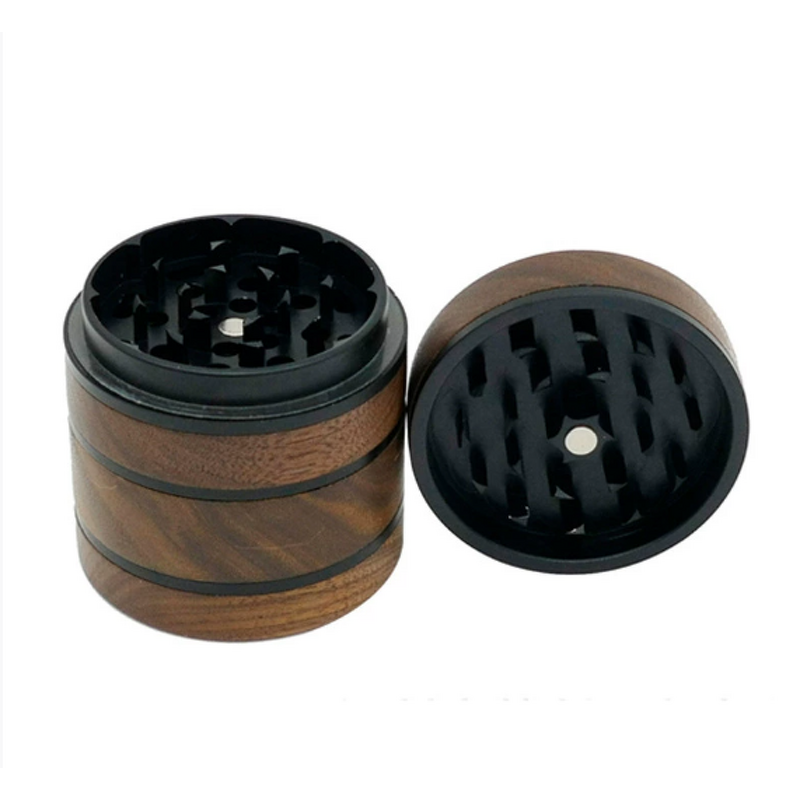 Tobacco Grinder Manufacturer - Modern 4-Layer with Walnut Wood and Aluminum Alloy 63 mm Cone Shape