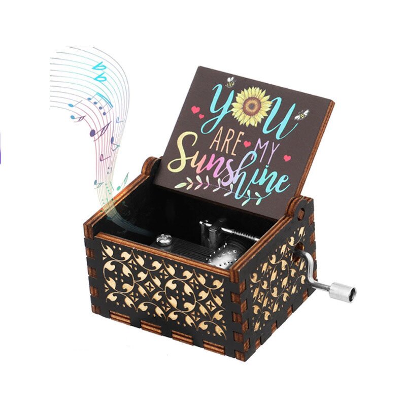 Wooden Music Box Manufacturer - Vintage Square Rotating Hand-Cranked with Happy Birthday Music Wholesale Painted