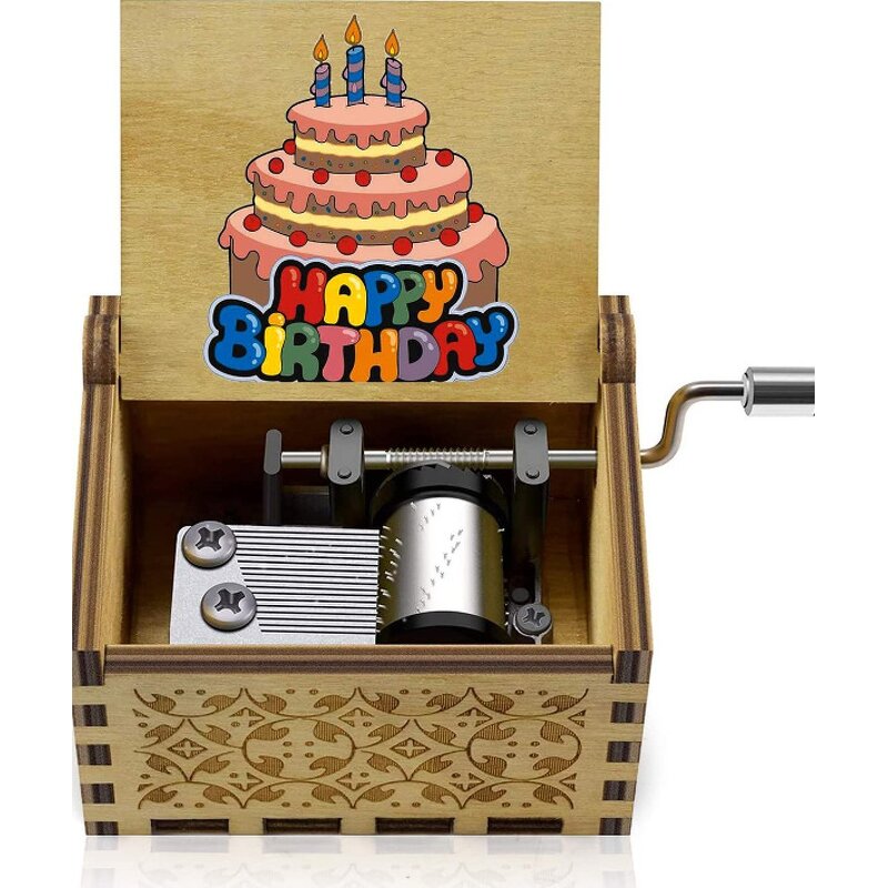 Wooden Music Box Manufacturer - Vintage Square Rotating Hand-Cranked with Happy Birthday Music Wholesale Painted