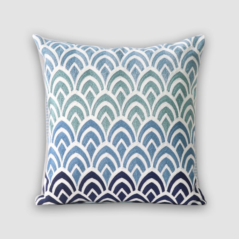 Pillow Cover Manufacturer - 18x18 Blue Simple Geometric Embroidery Bedroom Home Decoration Factory Customization Wholesale