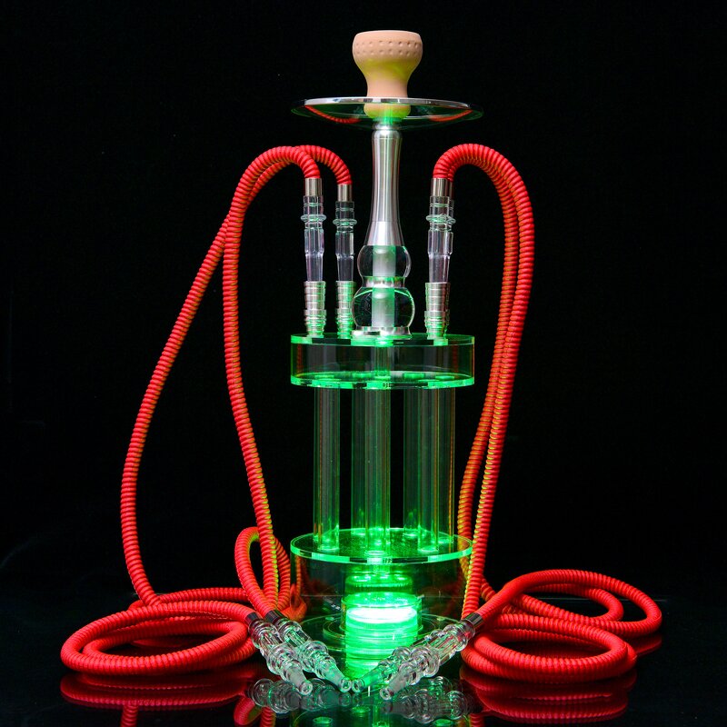 Acrylic Hookah Manufacturer - Gatling Four Pipe with Light Arabian Bar Hookah Set