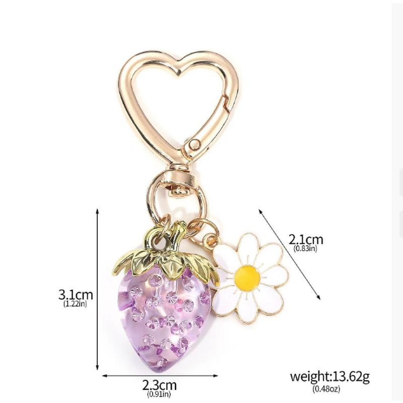 Keychain Manufacturer - New Acrylic Heart Transparent Kawaii Strawberry Flower Design Sweet Keyring for Women