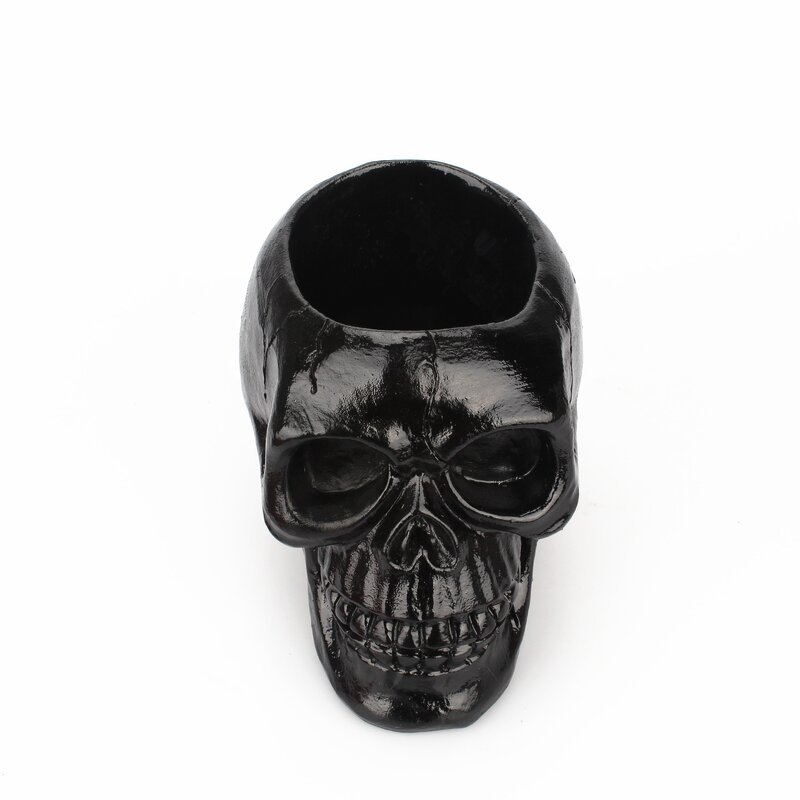 Pen Holder Manufacturer - Wholesale Resin Black Skull for Office Stationery Storage Horror Crafts Ornaments Buddhism Style