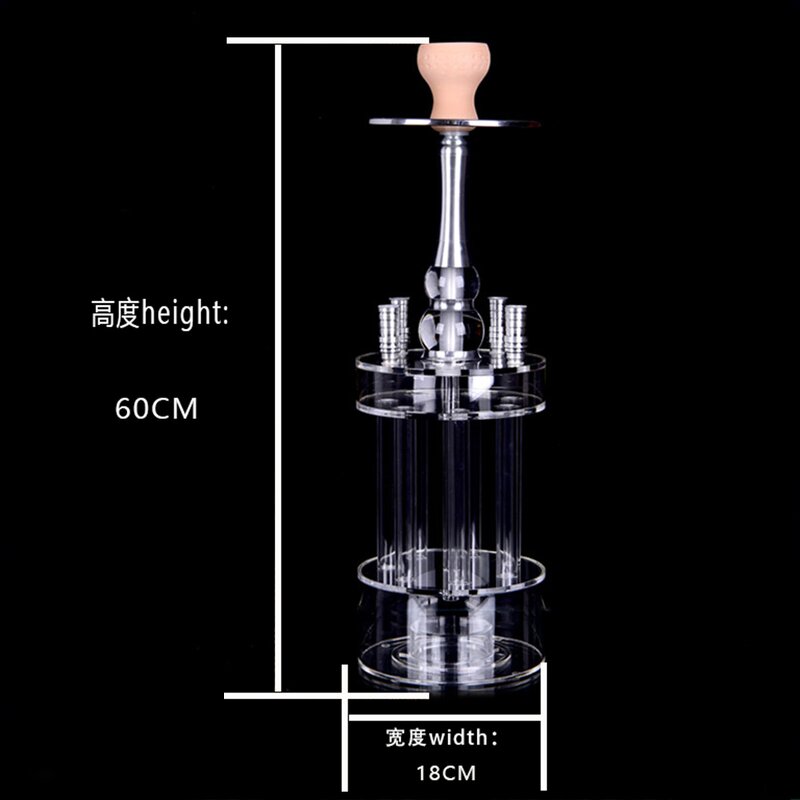 Acrylic Hookah Manufacturer - Gatling Four Pipe with Light Arabian Bar Hookah Set