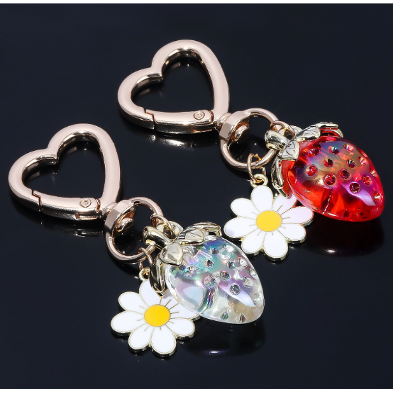 Keychain Manufacturer - New Acrylic Heart Transparent Kawaii Strawberry Flower Design Sweet Keyring for Women