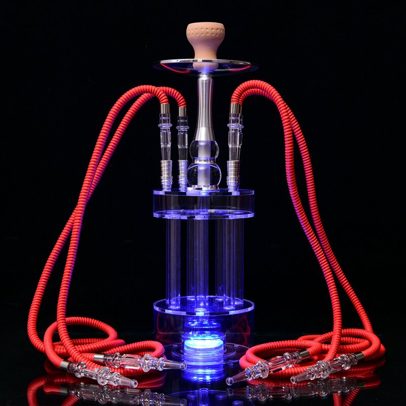 Acrylic Hookah Manufacturer - Gatling Four Pipe with Light Arabian Bar Hookah Set