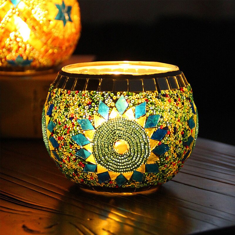 Candle Holder Manufacturer - European Style Retro Romantic Mosaic Glass Jar Decorative Hollow for Home Decor