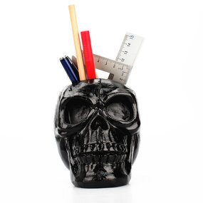 Pen Holder Manufacturer - Wholesale Resin Black Skull for Office Stationery Storage Horror Crafts Ornaments Buddhism Style