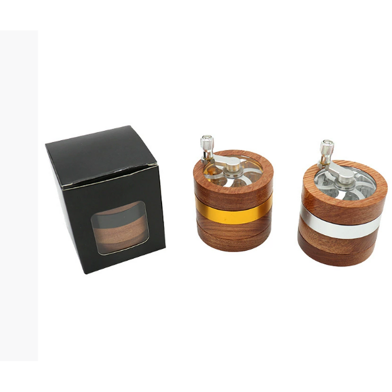 Herb Grinder Manufacturer - Wholesale 4-Layer 67mm Aluminum Alloy with New Wooden Hand Crank Cone Shape