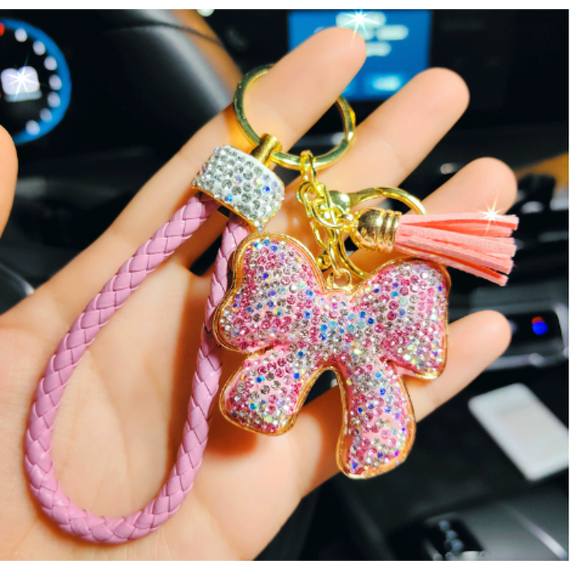 Keychain Manufacturer - 2024 New Alloy Rhinestone Bow for Women Elegant Car Key Ring Cute Purse Fashion Jewelry Gift