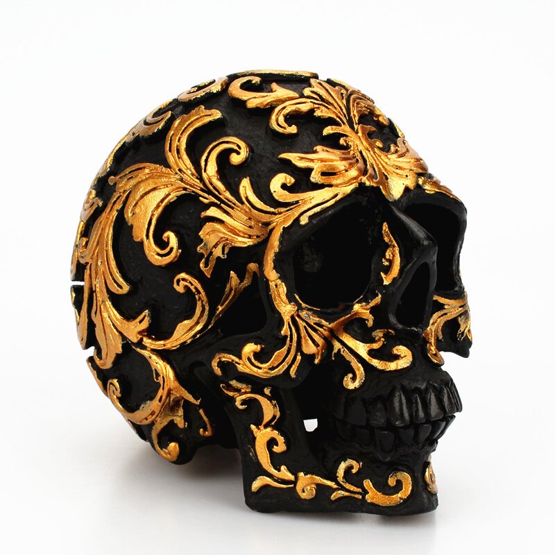 Home Decoration Manufacturer - Halloween Table Decorative Resin Skull Bone Skeletons Golden Carving Horror Buddhist Religious