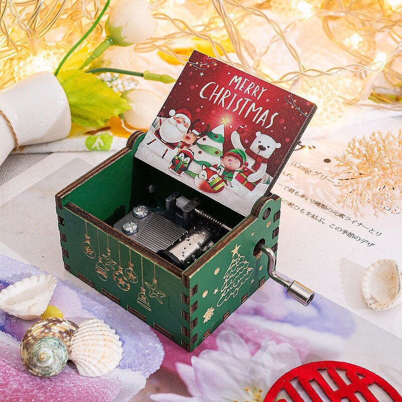 Christmas Music Box Manufacturer - Custom-made Retro Engraving Exquisite Color Painting Hand-cranked Rotating