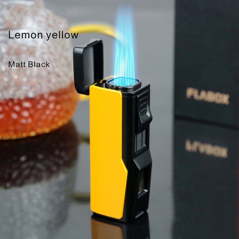 Inflatable Windproof Lighter Manufacturer - High-Power Direct Charge Modern Four-Fire with Cigar Knife Stand Gift Box