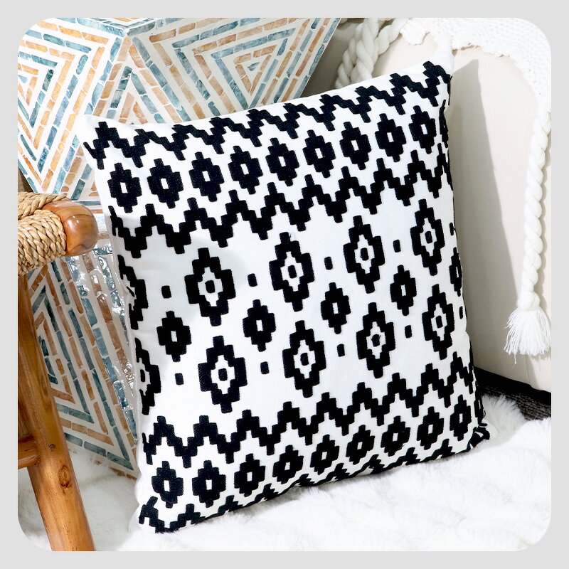 Embroidery Pillow Manufacturer - Black and White Geometric Modern Minimalist Sofa Pillowcase Embroidered Headboard