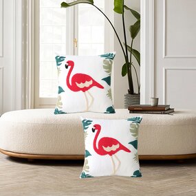 Throw Pillow Manufacturer - Embroidered Pure Cotton with American Flamingo Luxurious Embroidered Square Sofa Cushion Living Room