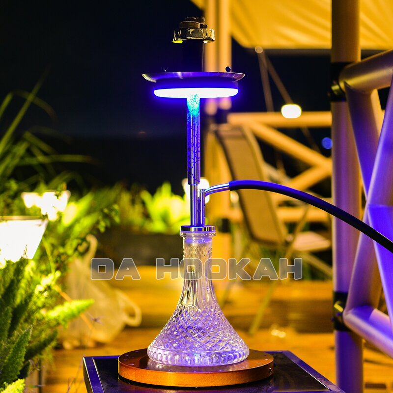 Arab Shisha Manufacturer - 60cm Transparent Bottle Engraved Flower Single Pipe Stainless Steel Set