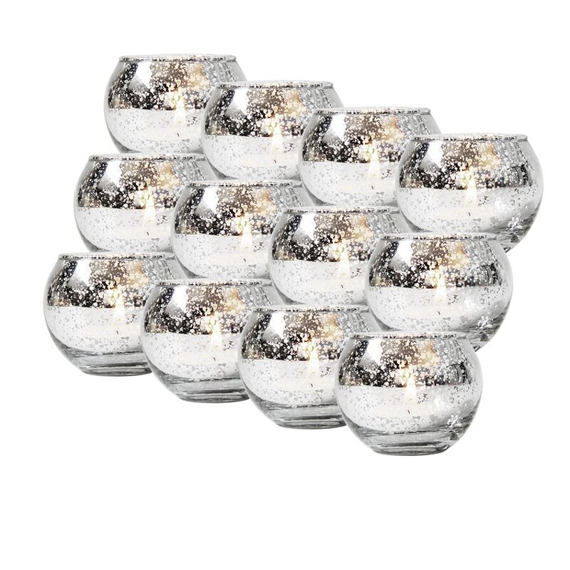 Candle Holders Manufacturer - 12pcs Valentines Dinner Jar Round Mercury Glass Votive for Wedding Centerpieces