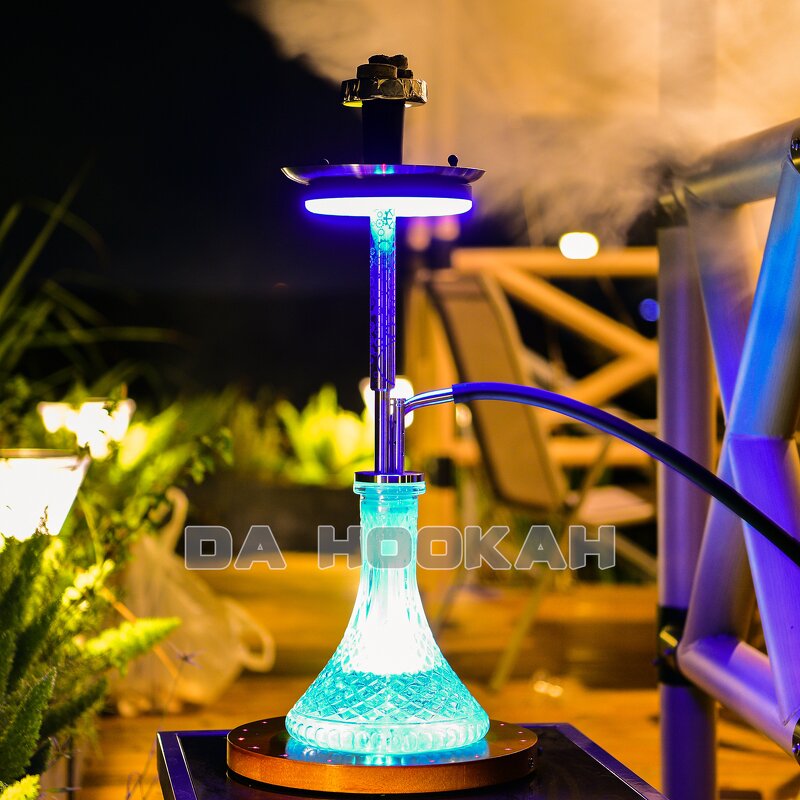 Arab Shisha Manufacturer - 60cm Transparent Bottle Engraved Flower Single Pipe Stainless Steel Set
