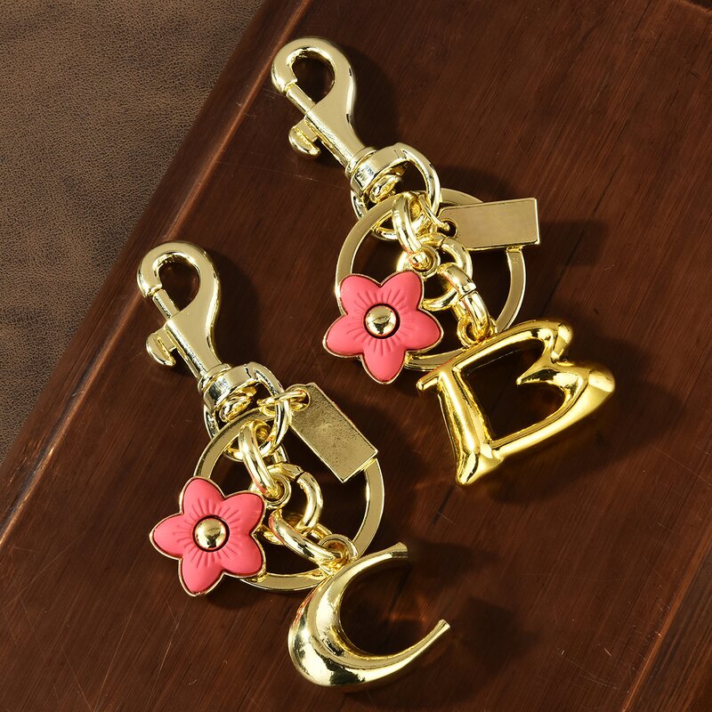 Bag Pendant Keychain Manufacturer - Letter B and C Cute Flower Metal Keychain