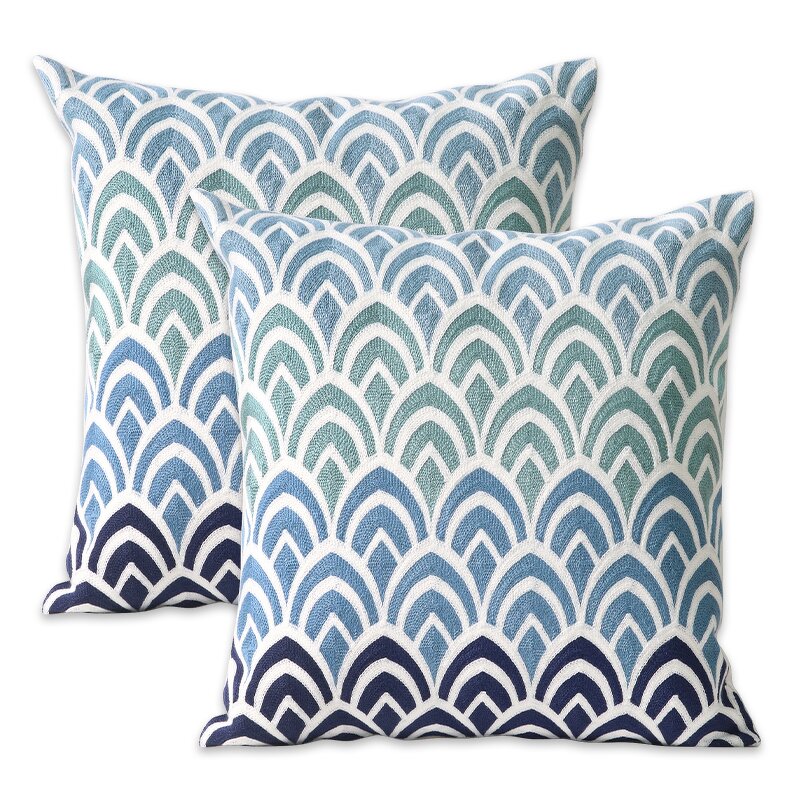 Pillow Cover Manufacturer - 18x18 Blue Simple Geometric Embroidery Bedroom Home Decoration Factory Customization Wholesale