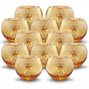 Candle Holders Manufacturer - 12pcs Valentines Dinner Jar Round Mercury Glass Votive for Wedding Centerpieces